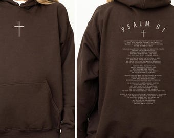 Sudadera cristiana con capucha del Salmo 91, sudadera espiritual, artículos de iglesia cristiana minimalistas, ropa de Jesús basada en la fe, regalos de bautismo para hombres y mujeres.