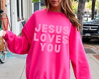 Jesus liebt dich, christliches Sweatshirt, spirituelles Sweatshirt, Jesus Rundhalsausschnitt, christliche Kleidung, auf Glauben basierendes Shirt, Jesus liebt mich, Geschenke