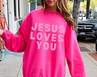 Jesus liebt dich christliches Sweatshirt spirituelles Sweatshirt Jesus Rundhalsausschnitt christliche Kleidung Glaube basiert Shirt Jesus liebt mich Evangelium Shirt