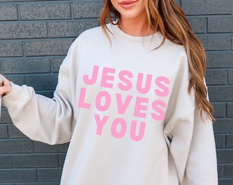 Jesus liebt dich christliches Sweatshirt spirituelles Sweatshirt Jesus Rundhalsausschnitt christliche Kleidung Glaube basiert Shirt Jesus liebt mich Evangelium Shirt