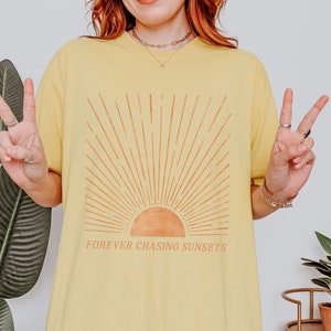 永遠に夕日を追いかける 快適な色のシャツ ビーチ風Tシャツ サンセットシャツ ココナッツガール服 マーメイドコア 海風スタイル プレッピーなもの