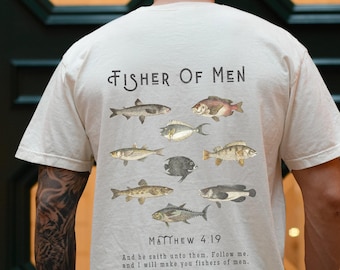 Fisher Of Men Christian Comfort Colors Tshirt Matthew 4:19 Mens Christian Clothes Christian Streetwear Christian Merch Faith Jesus Shirt