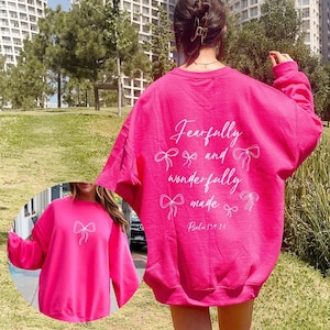 Fearfully Wonderfully Made Christian Crewneck Spiritual Sweatshirt Bow Top Coquette Aesthetic Coquette Clothes Coquette Sweatshirt Womens