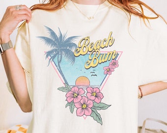 Strandbum Komfortfärger T-shirt Vintageinspirerad strandskjorta Trendig solnedgång sommarskjorta kokosflickakläder Merdmaidcore estetik