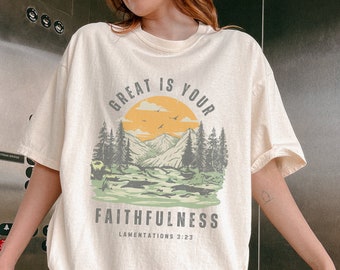 Great Is Your Faithfulness Boho Christian Tshirt Comfort Colors Scripture Shirt Gospel Shirt Faith Based Baptism Gift Christian Merch