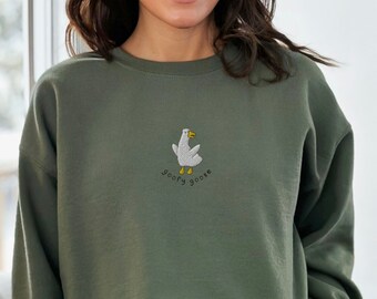 Embroidered Goofy Goose Sweatshirt Emroidered Goose Shirt Silly Shirt Goose Sweater Goofy Goose Shirt