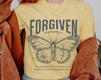 Forgiven Christian Comfort Colors Tshirt Gospel Womens Butterfly Tee Bible Verse Shirt Scripture Shirt Christian Merch Christian Streetwear
