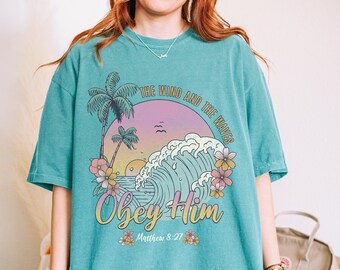 Boho Christian Comfort Colors Tshirt Matthew 8:27 Bible Verse Shirt Scripture Shirt Vintage Inspired Graphic Summertime Shirt Jesus Apparel