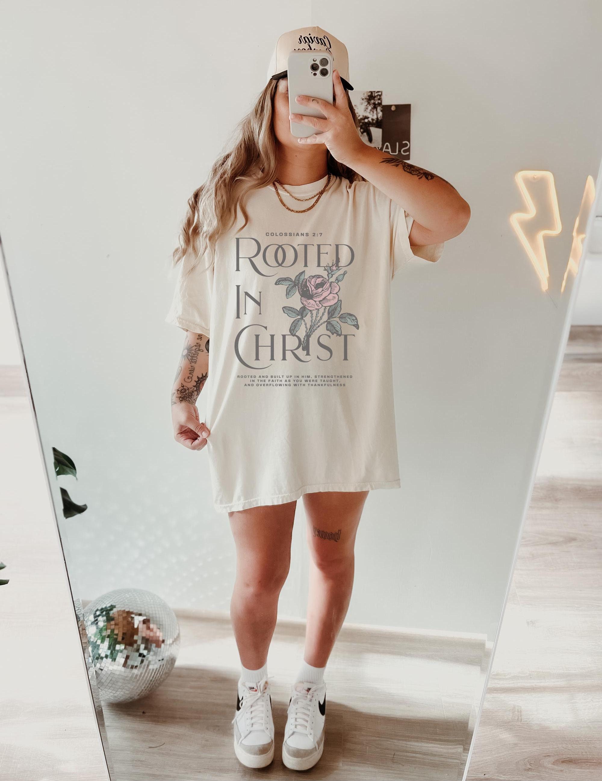 Rooted In Christ Christian Comfort Colors Tshirt Faith Based Shirt Christian Merch Womens Shirts Scripture Shirt Bible Verse T Shirt Gifts