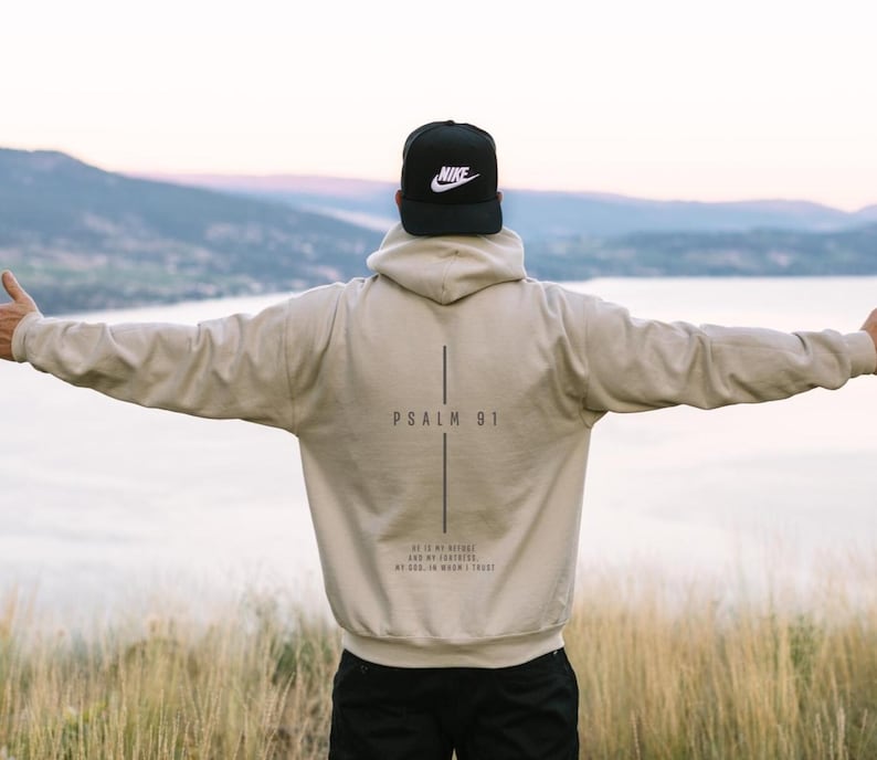 Psalm 91 Christian Hoodie Spiritual Sweatshirt God Hoodie Christian Streetwear Church Merch Faith Based Bible Verse Hoodies Gifts For Men Sand