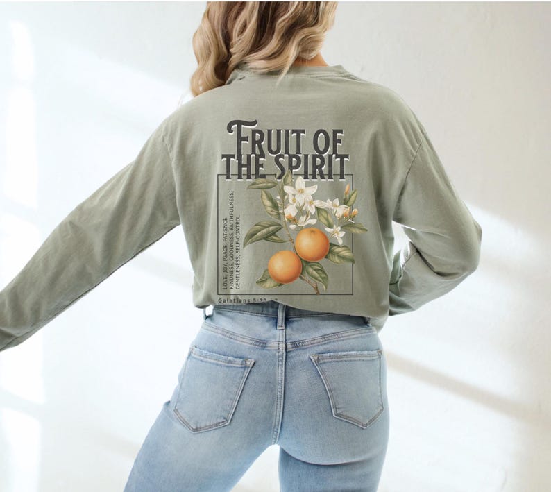 Fruit of the Spirit Christian Comfort Colors Long Sleeve Tshirt Faith ...