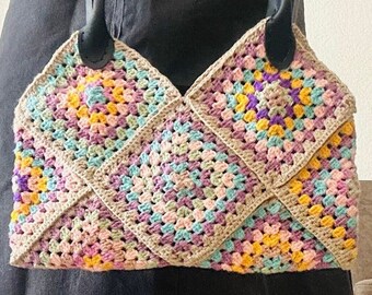 Bolso Tote Grandma Square - Estilo Retro Chic - Colorido y Conveniente