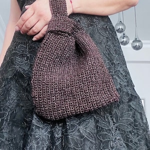 Shimmery Japanese Knot Bag - Brown, Snap Closure, Evening Bag, Elegant Bag, Knot Bag, Sparkly Bag, Clutch, knot style purses, mini purse,