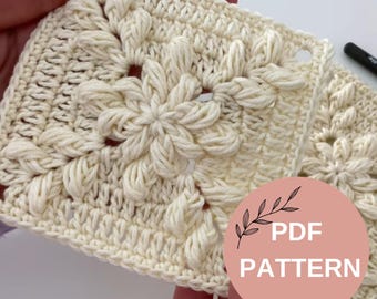 Popcorn granny square pattern, crochet motif pattern, flower granny square pattern, begginer friendly crochet pattern