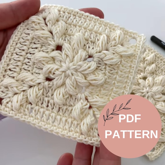 Popcorn granny square pattern, crochet motif pattern, flower granny square pattern, begginer friendly crochet pattern