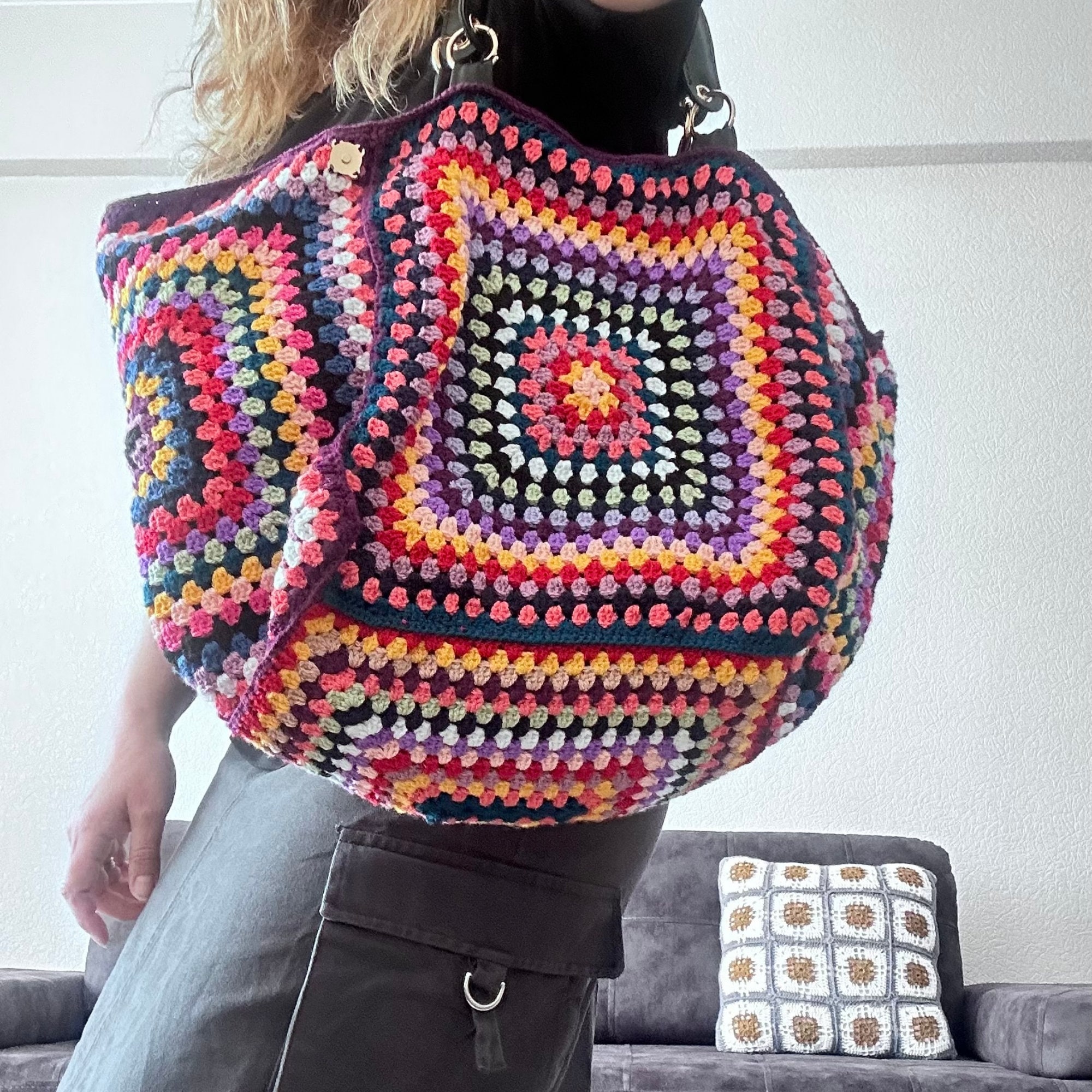 Buy Colorful Extra Large Crochet Granny Square Shoulder Bag With