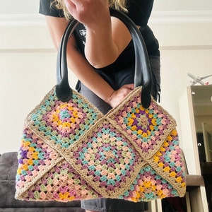 Granny Square Tote Bag Retro Chic Style Colorful and Convenient zdjęcie 1