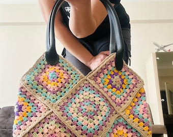 Bolso Tote Grandma Square - Estilo Retro Chic - Colorido y Conveniente