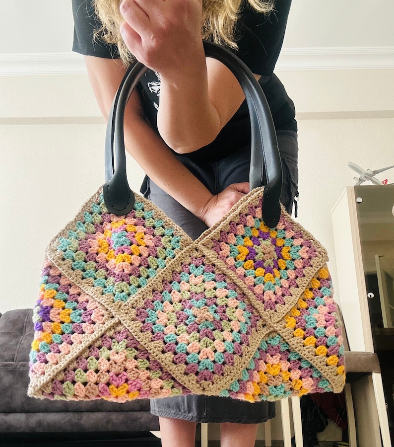 Granny Square Tote Bag Retro Chic Style Colorful and Convenient zdjęcie 1