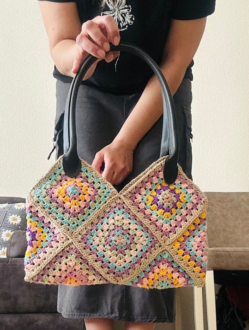 Granny Square Tote Bag Retro Chic Style Colorful and Convenient zdjęcie 3