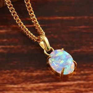 White Opal Pendant Necklace, Oval Opal Pendant, October Birthstone Necklace, 14K Gold Filled Pendant, Fire Opal Jewelry, Gift For Her