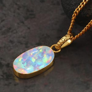 White Opal 14K Gold Filled Necklace-Fire Opal Pendant, Oval Opal Pendant, Simple Opal Necklace, Minimalist Silver Jewelry-October Birthstone