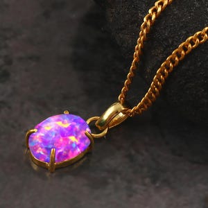 Pink Bello Opal Pendant Necklace, Oval Opal Pendant, October Birthstone Necklace, 14K Gold Filled Pendant, Fire Opal Jewelry, Gift For Her