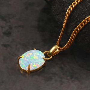 White Opal Pendant Necklace, Oval Opal Pendant, October Birthstone Necklace, 14K Gold Filled Pendant, Fire Opal Jewelry, Gift For Her