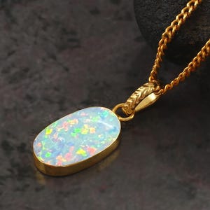 AAA+White Opal Pendant, Bello Fire Opal Necklace, 14K Gold Filled Necklace-October Birthstone Pendant, Minimalist Jewelry, Gift For Her