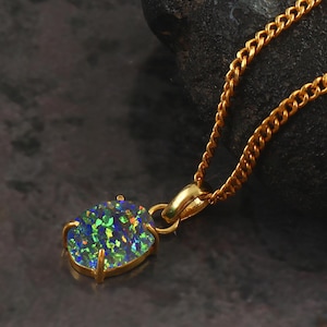 Black Opal Pendant Necklace, Oval Opal Pendant, October Birthstone Necklace, 14K Gold Filled Pendant, Fire Opal Jewelry, Gift For Her
