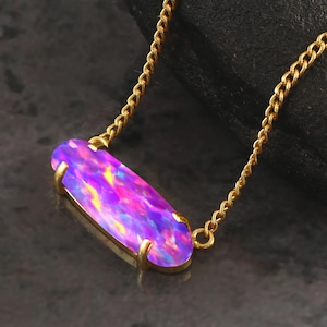 Pink Bello Opal Pendant Necklace, Oval Opal Pendant, October Birthstone Necklace, 14K Gold Filled Pendant, Fire Opal Jewelry, Gift For Her