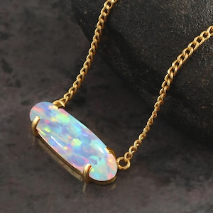 White Bello Opal Pendant Necklace, Oval Opal Pendant, October Birthstone Necklace, 14K Gold Filled Pendant, Fire Opal Jewelry, Gift For Her