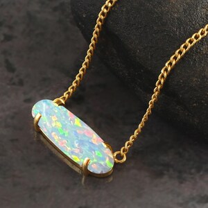 White Opal Pendant Necklace, Oval Opal Pendant, October Birthstone Necklace, 14K Gold Filled Pendant, Fire Opal Jewelry, Gift For Her