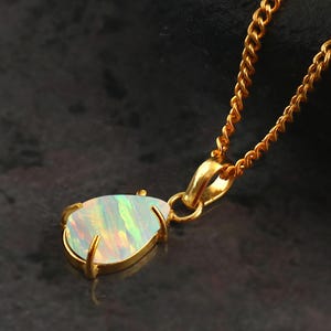 White Bello Opal Pendant Necklace, Fire Opal Pear Pendant, October Birthstone Necklace, Sterling Silver Pendant, Opal Jewelry, Gift For Her