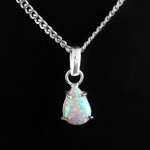A+White Pear Opal Necklace, October Birthstone Pendant, Opal Gemstone Pendant, White Opal Cabochon, Opal Minimalist Jewelry, Gift For Her