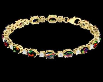 Pulsera de tenis de ópalo etíope negro fuego, pulsera para mujer, pulsera de ópalo ovalado, pulsera de piedras preciosas, regalo de dama de honor para ella, regalo para amante