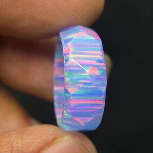 6-MM Blue Flame Solid Bello Opal Ring, Handmade Faceted Opal Band Ring (Exclusive Item). Gift Idea, Wedding Ring, Engagement Ring