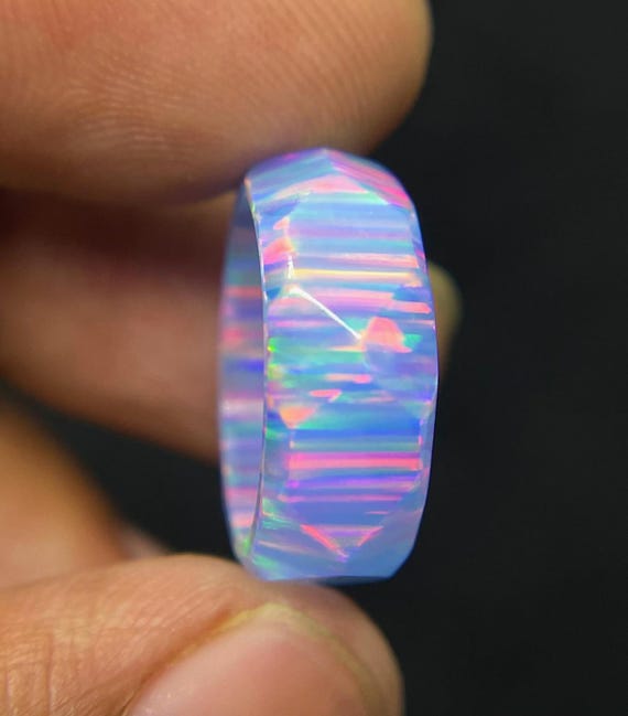 6-MM Blue Flame Solid Bello Opal Ring, Handmade Faceted Opal Band Ring  (Exclusive Gift Idea, Wedding Ring, Engagement Ring