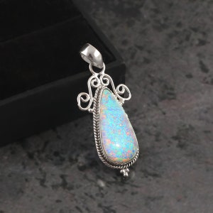 Fire Opal Necklace, October Birthstone Pendant, Silver Gemstone Pendant, White Opal Cabochon, Natural Opal Jewellery, Opal Gift