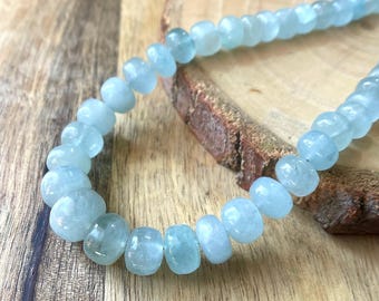 16 ZOLL ~ Natürliche Aquamarin Glatte Perlen Halskette, 6/9 MM-Aquamarin Perlen Perlen-Handgemachter Schmuck-Schöne Aquamarin Edelstein-Geschenk für Sie