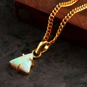Simple Opal Necklace, 14K Gold Filled Necklace, October Birthstone Necklace, Dainty Opal Necklace, Fire Opal Pendant Necklace, Gift For Her