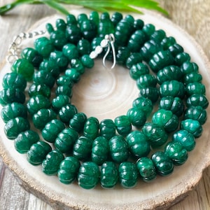 Natural Genuine Emerald Rondelle Carved Beads, Green Emerald Carving Melon Beads, Gemstone Beads, Emerald Loose Beads, Gift For Her 6-10 MM