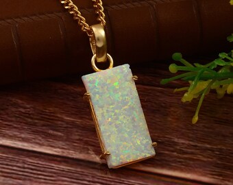 White Opal Raw Pendant Necklace/ Sterling Silver / 14K Gold Filled, Fire Opal Raw Jewelry, October Birthstone, Christmas Gift