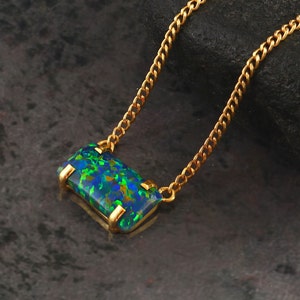 A+Black Opal Pendant Necklace, 14K Gold Filled, Green Fire Plain Opal Jewelry, Smooth Opal Pendant, October Birthstone, Anniversary Gift,