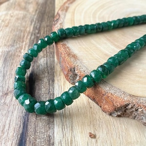 A+Natural Zambian Emerald Faceted Rondelle Beads, Green Finest Emerald Cut, AAA Beads, May Birthstone, For Jewelry Making, 4-6 MM