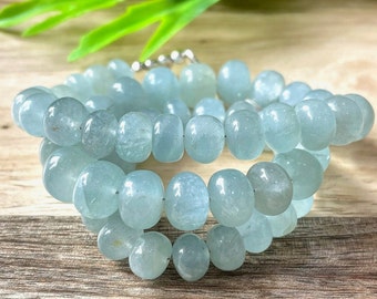 AAA+Aquamarine Necklace Smooth Round Beads Necklace Aquamarine Beads, 6-10 MM, Handmade Jewelry, Beautiful Aquamarine Gemstone, Gift For Her