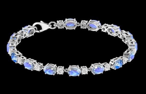 White Rainbow Moonstone Tennis Bracelet, Fire Moonstone Bracelet, Faceted Moonstone Bracelet, Gemstone  Tennis bracelet, Best Gift for her