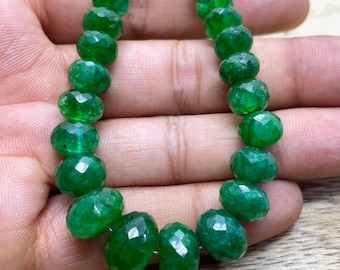 Top Quality Natural Zambian Emerald Faceted Rondelle Beads, Green Finest Emerald Cut, AAA Beads, May Birthstone, For Jewelry Making