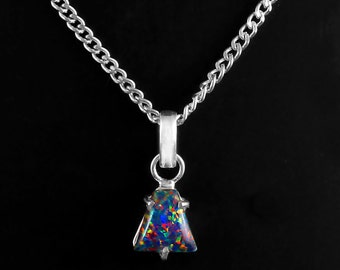 Black Opal Pendant Necklace, Triangle Fire Opal Pendant, October Birthstone Necklace, Sterling Silver Pendant, Opal Jewelry, Gift For Her