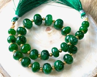 AAA+Natural Emerald Smooth Rondelle Beads, Green Emerald Rondelle Beads, Beaded Beads, Emerald Gemstone Beads, For Jewelry Making, etc